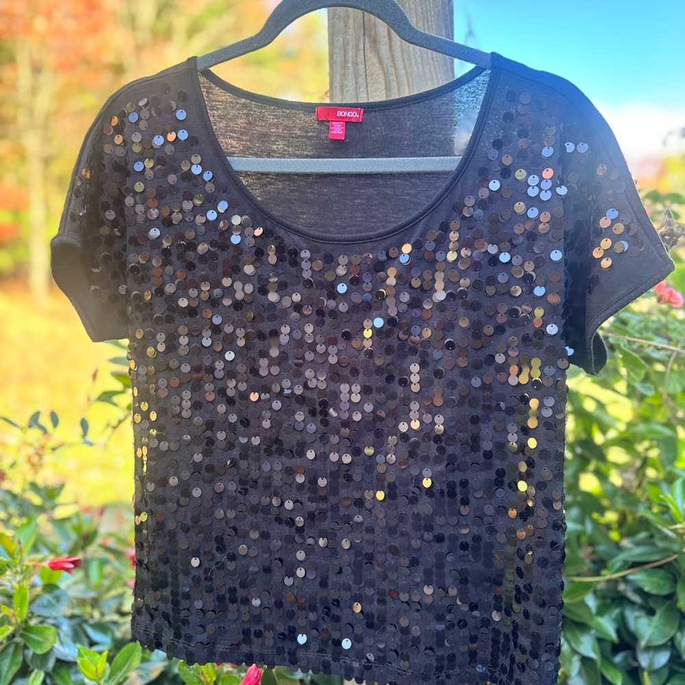 BONGO Black Sequin Crop Top EUC Size M
